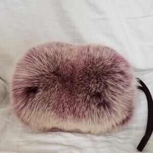 Vtg Dyed Mink Hand Muffs Warmers Cord Handle Interior Zippered Pocket Mauve